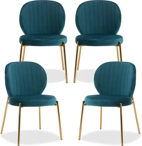 Miniatura 11 de DAGONHIL Juego de 2 sillas de comedor, sillas de terciopelo, modernas sillas tapizadas de mediados de siglo con patas de metal dorado para cocina
