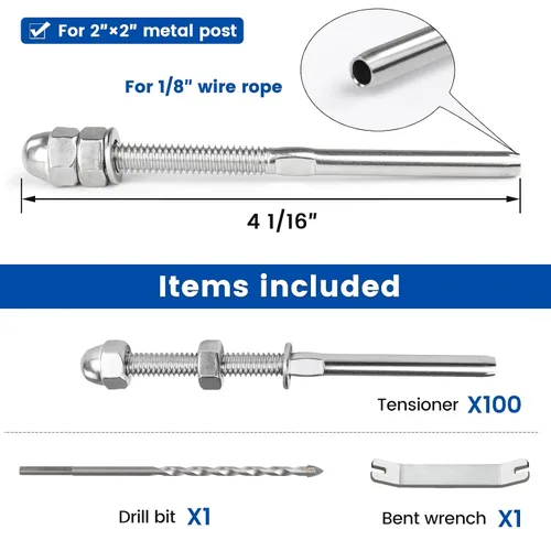 Miniatura 54 de Muzata Paquete de 10 accesorios de barandilla de cable negro de 1/8 pulgadas, tensor roscado a mano para poste de metal de 2 x 2 pulgadas, sistema