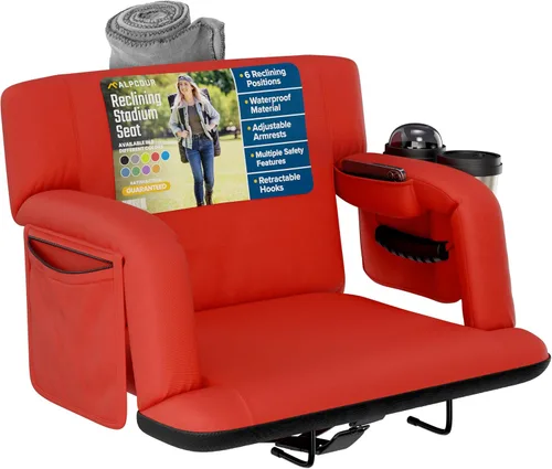 Miniatura 24 de Asientos de estadio reclinables para gradas con respaldo – Cojín ancho para silla de grada, reposabrazos, bolsillos grandes y múltiples