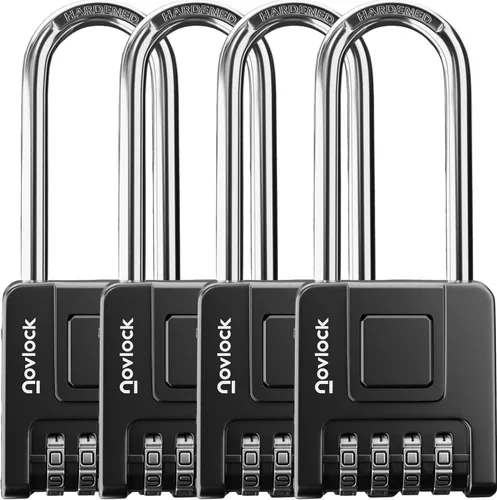 Miniatura 13 de Cerradura de combinación de grillete largo de 2.76 pulgadas para exteriores e interiores, resistente, resistente a la intemperie, seguridad de 4