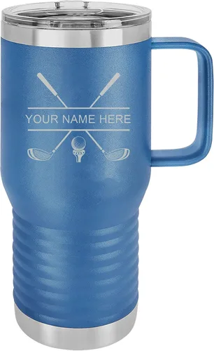 Miniatura 7 de Vaso aislado de acero inoxidable de doble pared con grabado personalizado para palos de golf y golfista, taza de café de viaje de 20 onzas, asa