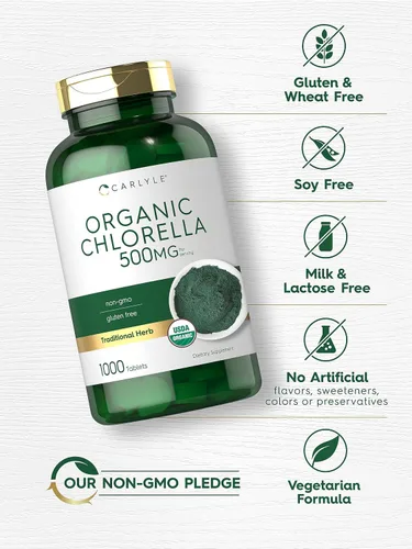 Miniatura 4 de Carlyle Chlorella Tablets Organic 500 mg 1000 unidades Suplemento vegetariano, sin OMG y sin gluten