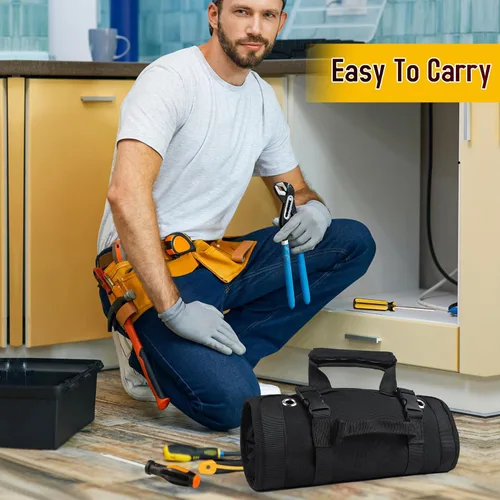 Miniatura 7 de Bolsa de herramientas, bolsas de herramientas para hombres, organizador de herramientas resistente, bolsa de herramientas enrollable portátil, Negro