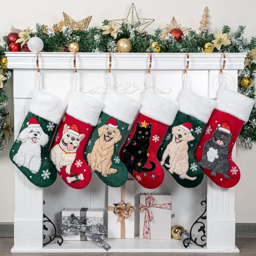 Miniatura 7 de Beyond Your Thoughts Paquete de 2 medias de Navidad para perro, diseño de pata de mascota, medias colgantes para chimenea para mascotas y decoración