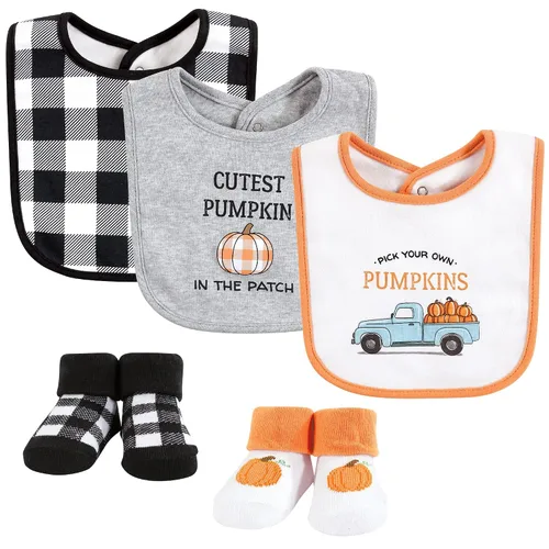 Miniatura 61 de Hudson Baby Conjunto de babero y calcetines unisex de algodón para bebé, Tamaño único Chica Calabaza
