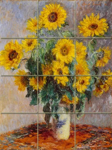 Claude Monet - Ramo de girasoles de pared para cocina, baño, ducha, salpicadero, 3 x 4, 4.25 pulgadas, cerámica, mate