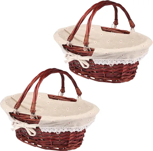 Paquete de 2 cestas de mimbre de tamaño mediano con asa, 12.6 x 9 x 4.7 pulgadas, cesta de mimbre para pícnic con forro, cesta de regalo vacía,