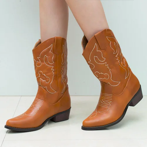 Miniatura 5 de SheSole Botas vaqueras blancas para mujer, diseño floral occidental, botas vaqueras de pantorrilla ancha
