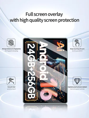 Miniatura 2 de Protector de pantalla para TABWEE T20 Android 16 tabletas de 10 pulgadas, antiarañazos, dureza 9H, sensible al tacto, bordes redondeados 2.5D, sin