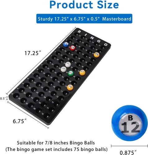 Miniatura 2 de GSE Games & Sports Expert - Tablero maestro profesional de bingo y bolas multicolor de 7/8 pulgadas, tablero de llamadas de bingo negro