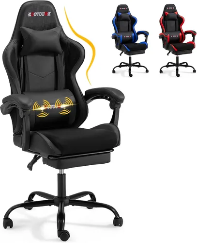 ECOTOUGE Silla ergonómica para videojuegos, silla de videojuegos con cojín trasero extraíble, silla de jugador con almohada lumbar de masaje y