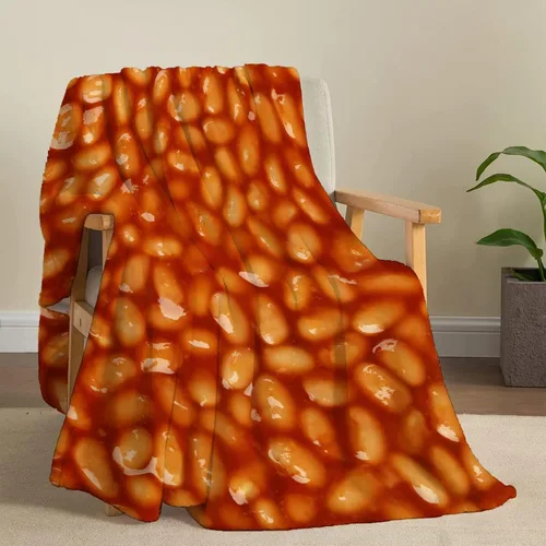 Miniatura 2 de Manta de frijoles horneados 3D para niñas, niños, suave y acogedora manta de vellón divertida para cama, sofá, sillas, para todas las estaciones