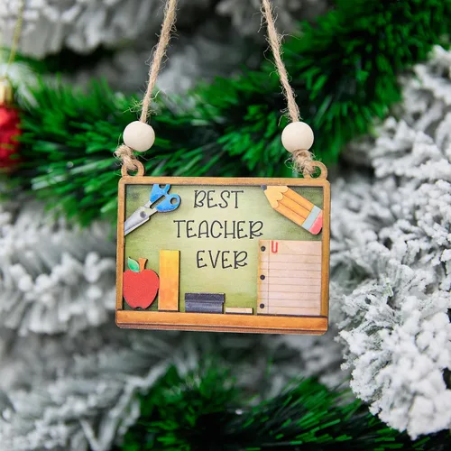 Miniatura 3 de Mejor Adorno de Tiza para Profesor 4 Pulgadas – Adorno Colgante de Madera en Capas, Suministros Escolares, Decoración, Regalo para Educador