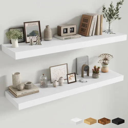 Miniatura 32 de Estantes flotantes de 48 pulgadas para pared, estante de chimenea de 10 pulgadas de profundidad, estantes flotantes de madera para pared, estantes