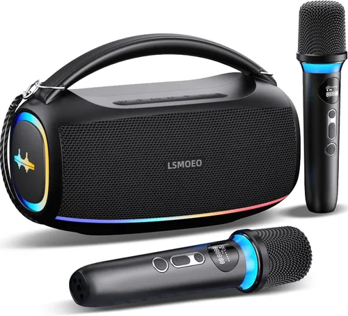 Miniatura 11 de Máquina de karaoke para adultos, 2 micrófonos inalámbricos para altavoz de karaoke, micrófono portátil y soporte de altavoz, expansión de micrófono