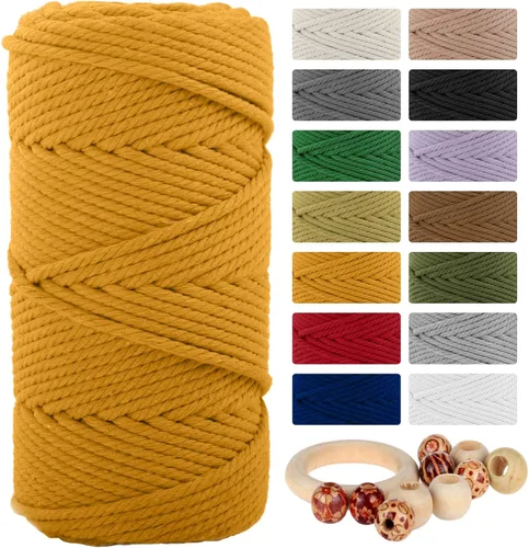 Miniatura 15 de Cordón de algodón macramé 5mmx109 yardas 4 hebras, Munzong Natural hecho a mano 4 cuerdas de algodón trenzadas para colgar en la pared, tejido