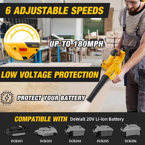 Miniatura 3 de Soplador de hojas inalámbrico para batería Dewalt de 20 V máximo, soplador de aire eléctrico para el lugar de trabajo con motor sin escobillas, 6