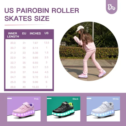 Miniatura 5 de Patines de Ruedas para Niños - Zapatos de Patines de Ruedas - Zapatillas 2 en 1 Zapatos de Patines Adecuados para Deportes al Aire Libre Comienza
