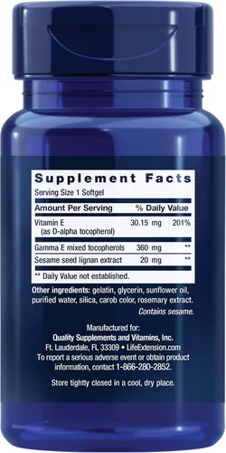 Miniatura 2 de Life Extension Gamma E Tocoferoles mixtos, envejecimiento saludable, suplemento de vitamina E, mejorado con lignanos de sésamo, sin gluten, sin OMG