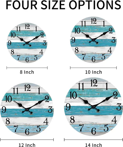 Miniatura 2 de KECYET Reloj de pared con pilas de 14 pulgadas para exteriores, estilo de playa grande, color azul, costero, retro, silencioso, sin tictac, Azul