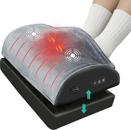 Reposapiés con calefacción debajo del escritorio en el trabajo, reposapiés ergonómico con masaje vibratorio y altura ajustable, calentador de pies