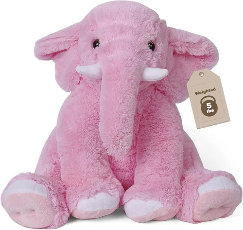 JellyMallow Animales de peluche con peso de elefante, 5 libras y 16 pulgadas, color rosa, almohada de peluche grande de elefante con peso, regalo