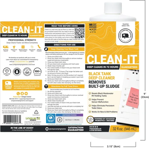 Miniatura 7 de Unique Limpiador Líquido para Tanque Negro de RV Clean-It - Resetea Efectivamente los Tanques Negros Sucios de RV - Elimina Olores y Residuos (32 oz)