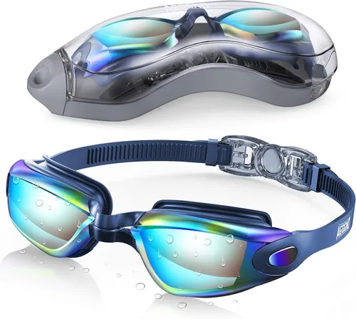 Miniatura 38 de Aegend Gafas de natación, gafas de natación sin fugas, protección completa para adultos, hombres, mujeres y jóvenes Azul y plateado.