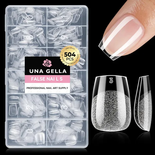 Miniatura 11 de UNA GELLA Puntas de uñas postizas extra cortas: 504 unidades de uñas cuadradas falsas preformadas XS, uñas cuadradas cortas a presión, puntas