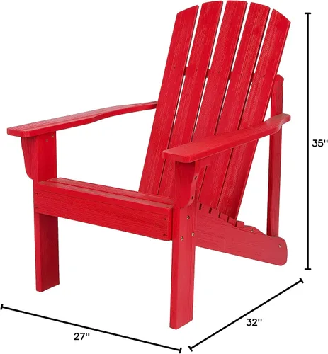 Miniatura 3 de Shine Company Silla Adirondack de madera moderna Mid-Century para patio al aire libre, respaldo y asiento premontado, rojo chile