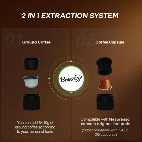 Miniatura 2 de H02 PRO - Cafetera portátil para café, cafetera eléctrica para viajes, máquina de café expreso para café molido y cápsulas NS, mini cafetera de 20