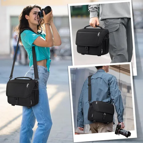 Miniatura 7 de RAINSMORE - Bolsa para cámara, estuche para cámara DSLR/SLR/sin espejo con soporte para trípode, bolsa de bandolera impermeable para fotógrafos