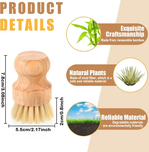 Miniatura 3 de Nuenen 12 paquetes de cepillos de bambú para lavar platos, juego de estropajos de madera para la cocina con cerdas naturales de sisal para ollas