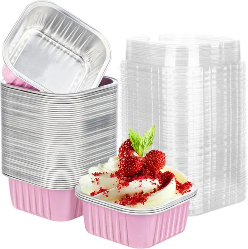 Miniatura 9 de EUSOAR Vasos para hornear, 50 unidades de 5 onzas / 5.1 fl oz de papel de aluminio para muffins, tazas de crema brulee con tapas, recipientes