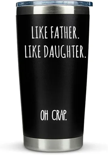 KLUBI Regalos de cumpleaños para papá de parte de la hija, taza divertida con texto en inglés "Like Father Like Daughter Oh Crap", regalos