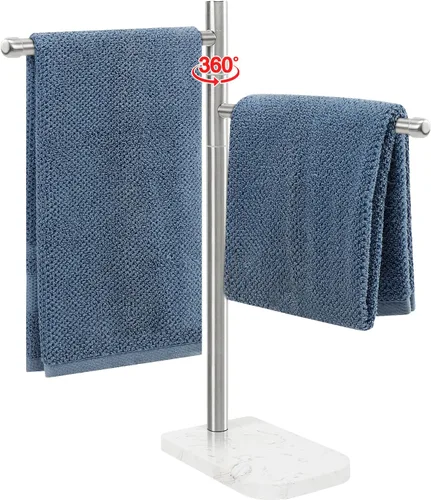 Miniatura 8 de Toallero de mano, soporte para toallas de mano en forma de F con base de mármol, barra de soporte giratorio de acero inoxidable para toalla de mano