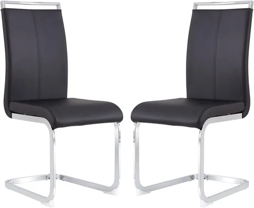 gopop Juego de sillas de comedor, sillas modernas de metal con asiento acolchado de piel sintética, respaldo alto y patas cromadas resistentes, Negro