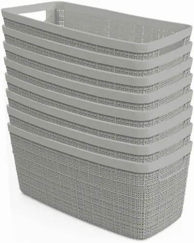 Miniatura 23 de Curver Juego de 6 cestas decorativas de plástico de yute mediano de 12 litros, para organización y almacenamiento, contenedores perfectos para Negro