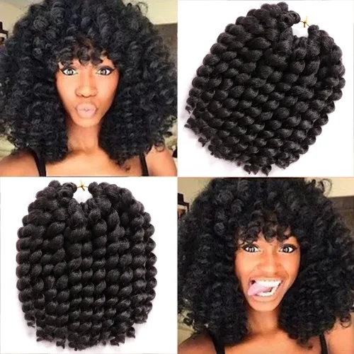 Miniatura 33 de Cabello de ganchillo Jamaicano Bounce, paquete de 4 paquetes de 6 pulgadas, varita de pelo rizado de ganchillo para mujeres negras