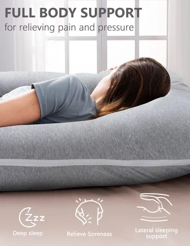 Miniatura 3 de AngQi - Almohada de embarazo con funda de jersey, almohada de cuerpo completo en forma de U para mujeres embarazadas, color gris