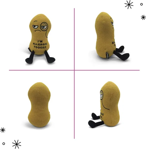 Miniatura 4 de Punchkins Peluche de maní – Peluche divertido con texto en inglés «I'm Allergic to Deez», regalo para los amantes del humor, bonito juguete