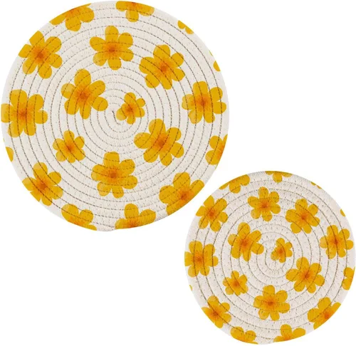 Miniatura 39 de Salvamanteles de flores de amapola otoñal para platos calientes, ollas y sartenes, salvamanteles tejidos de algodón, redondo, grande, decoración
