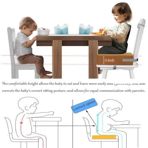 Miniatura 6 de Eiury Asiento elevador para bebé para mesa de comedor y silla de cocina, cojín de PU impermeable y antiarañazos, parte inferior antideslizante