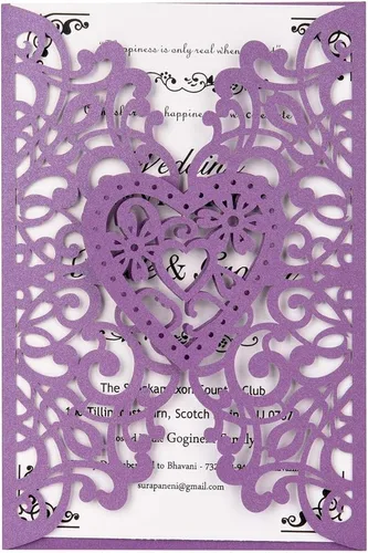 FOMTOR Kit de invitaciones de boda cortadas con láser, 50 paquetes de invitaciones de boda cortadas con láser con tarjetas imprimibles en blanco y