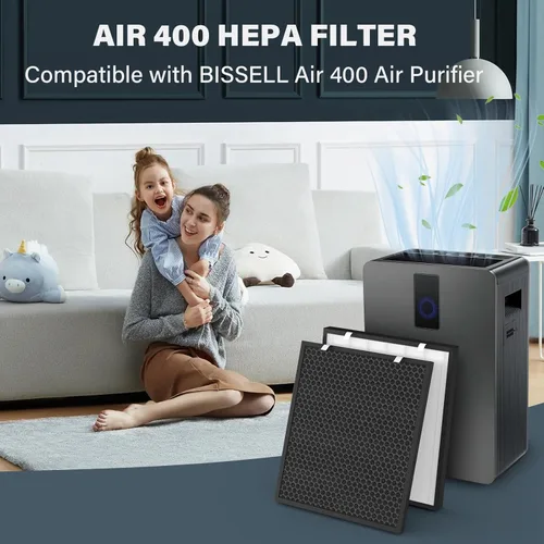 Miniatura 4 de Filtro de repuesto Air400 para Bissell Air400, 2 filtros HEPA verdaderos y 2 filtros de carbono con 8 prefiltros, en comparación con la parte #