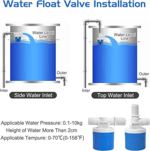 Miniatura 5 de Válvula de flotador de agua de entrada lateral de 1 pulgada, paquete de 2 válvulas automáticas de control de nivel de agua para tanque de agua