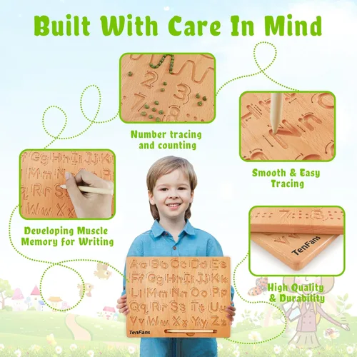 Miniatura 4 de TanFans - Tabla de trazado del alfabeto de madera, juguete educativo Montessori para preescolar, desarrollo de habilidades motoras finas, aprende a
