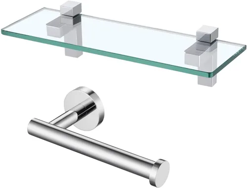 KES Estante de vidrio de 14 pulgadas para baño y soporte de papel higiénico, acabado pulido, BGS3201S35+A2175S12