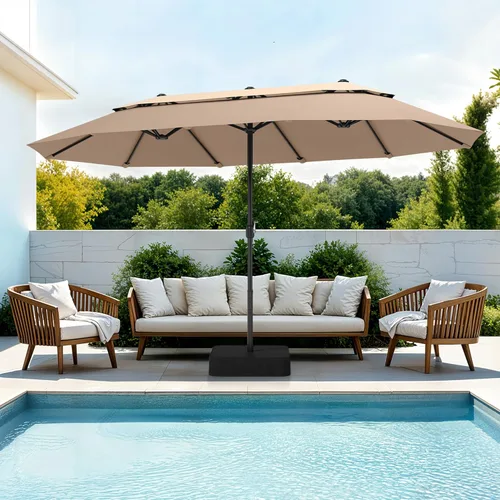 Miniatura 21 de Sombrilla PHI VILLA para terraza, extra grande, de doble sombrilla, de 450cm (base incluida), sombrilla doble para exterior, Marino Azul marino