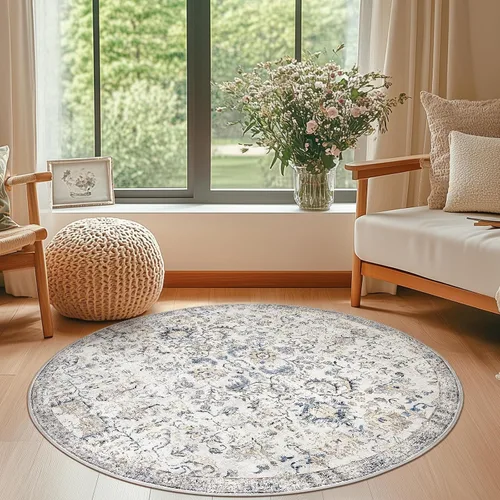 Miniatura 81 de jinchan Lima - Alfombra simétrica floral geométrica lavable, alfombra de entrada de medio círculo de 2 x 3, alfombra de media luna, suave y Azul